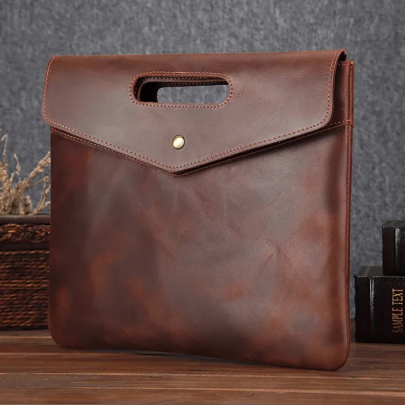Maletín de cuero genuino para hombre, estilo vintage de negocios