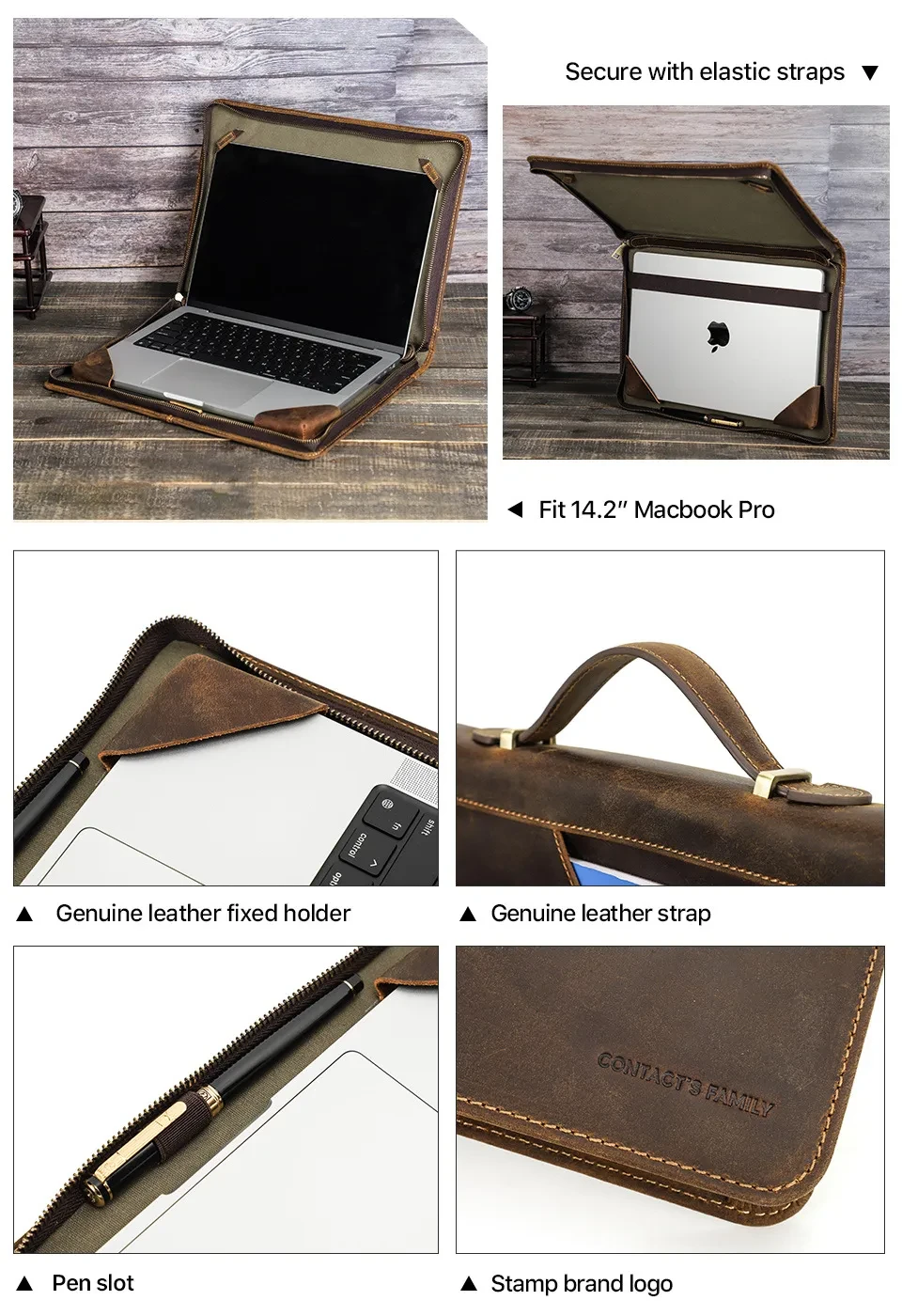 Funda protectora de cuero genuino para portátil de 14,2 pulgadas