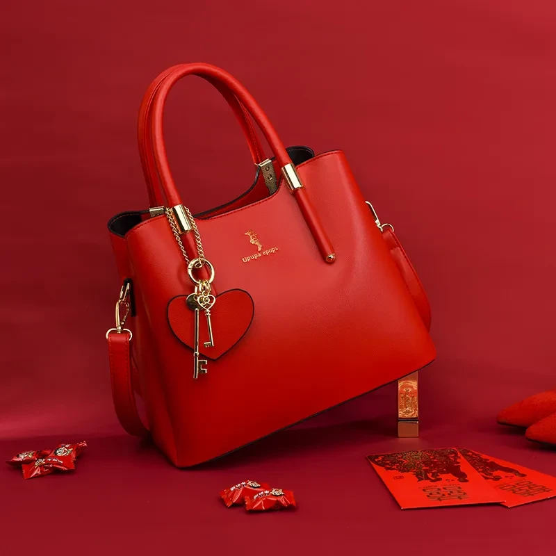 Bolso de novia rojo con tendencia, nuevo bolso de mano de alta gama para boda, de un solo hombro.
