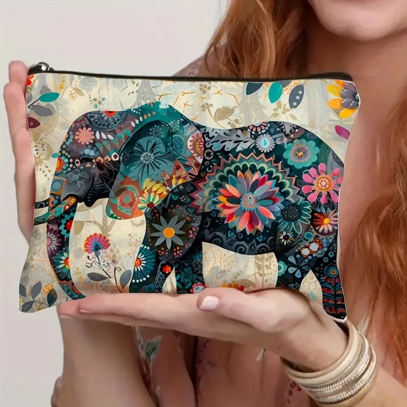 Elegante neceser de lona con cremallera, práctico y elegante neceser de viaje para maquillaje y artículos de tocador para mujer.