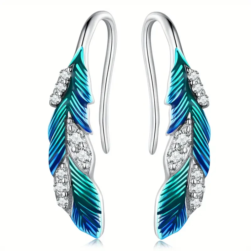 Exquisitos pendientes colgantes de plumas de plata de ley: elegantes, delicados y bonitos, hipoalergénicos y sin níquel.