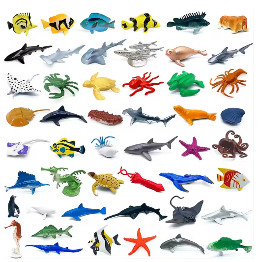 Juego de 56 piezas de juguetes de plástico de simulación de vida marina, modelos realistas de animales marinos, ballena, tiburón, delfín, tortuga, juguetes para niños, regalos de Navidad.