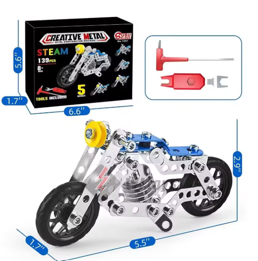 Juego de construcción de motocicletas, juguetes de construcción STEM para niños, kit de construcción de modelos de metal, motocicleta de 5 formas variables