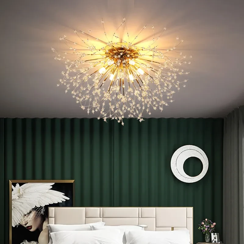 Lámpara de techo de cristal para dormitorio con forma de diente de león