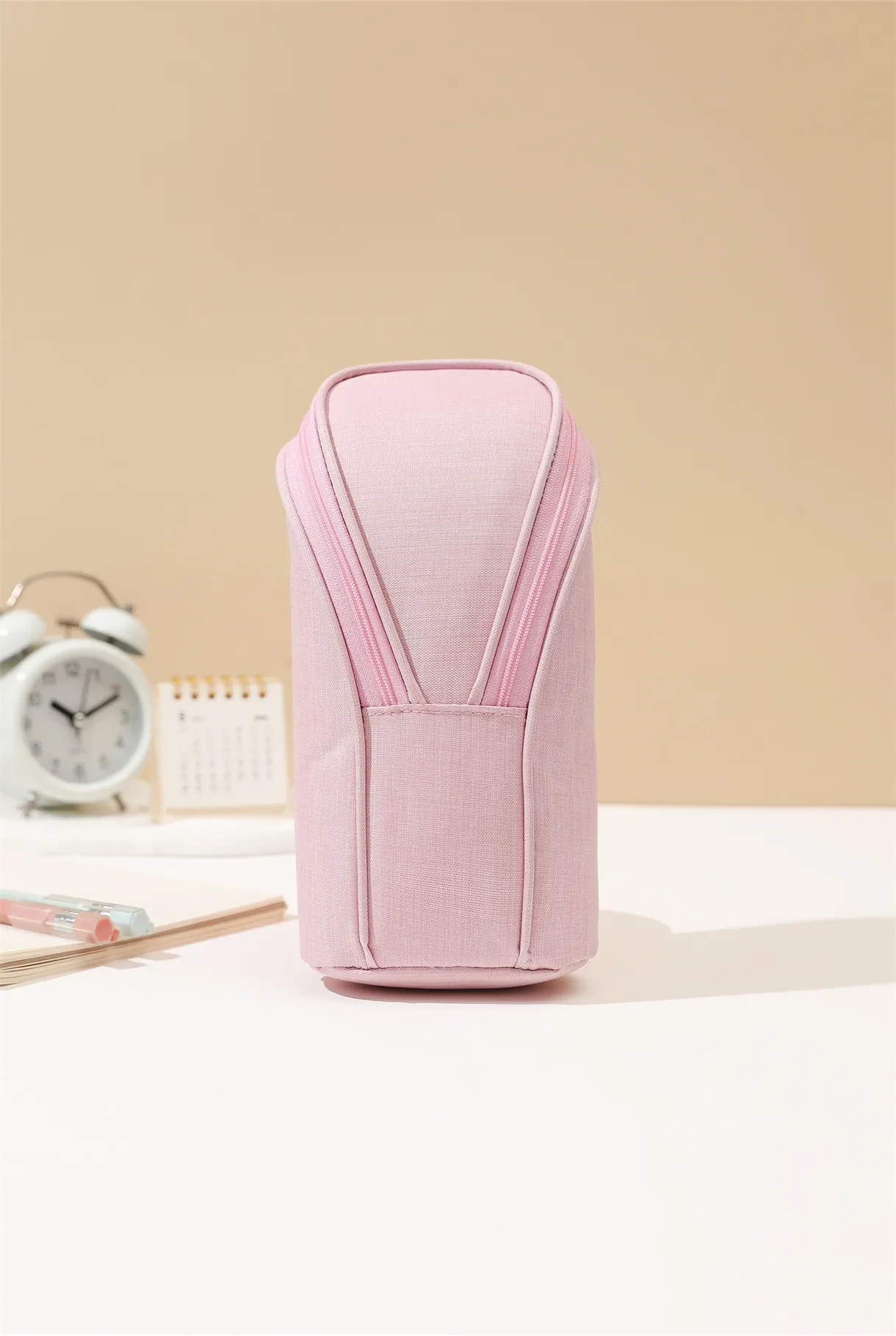 Estuche de papelería con soporte para teléfono móvil de gran capacidad en color caramelo