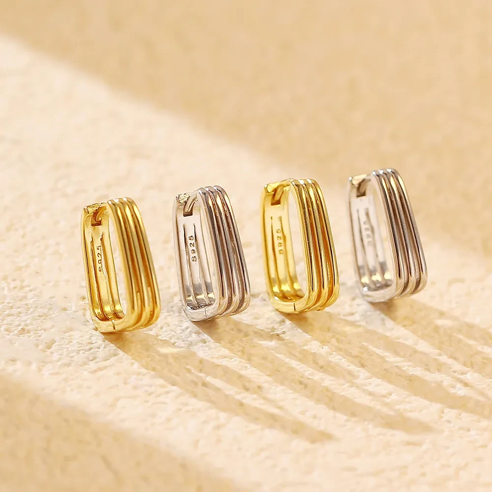 Pendientes geométricos delicados de plata para mujer