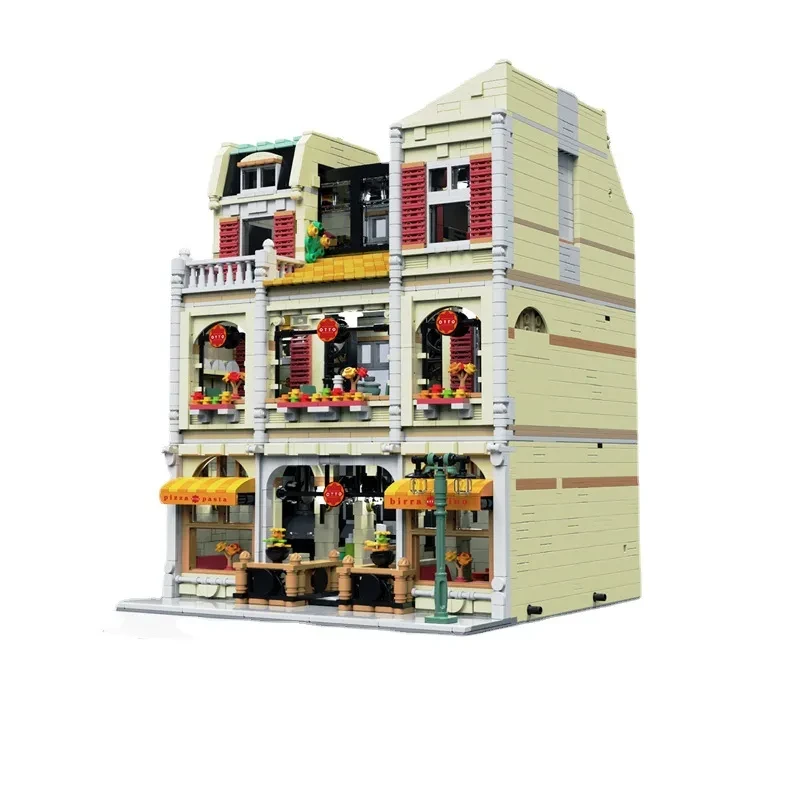 Pizzería Street View Series Escena de la ciudad Modelo de juguete de bloques de construcción grandes ensamblados de alta dificultad