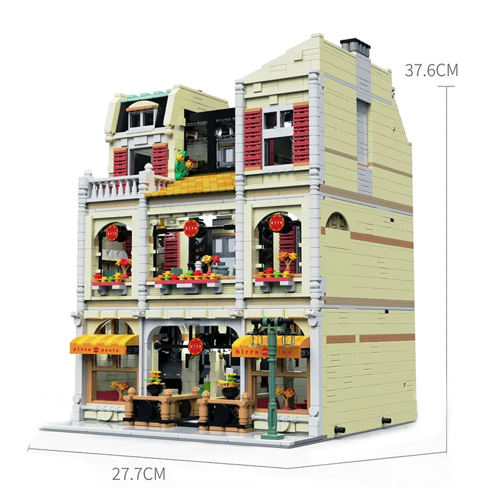 Pizzería Street View Series Escena de la ciudad Modelo de juguete de bloques de construcción grandes ensamblados de alta dificultad