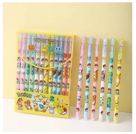 12 lápices borrables de Pokémon Pikachu, dibujos animados de Anime, lápices para niños, papelería escolar para estudiantes, regalo de cumpleaños para niños.