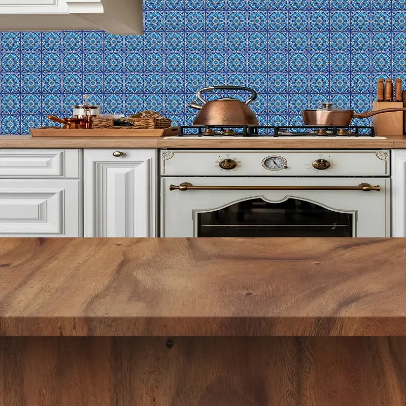 20 elegantes pegatinas para azulejos turcos en azul y blanco con diseño inspirado en el océano para cocinas y baños.