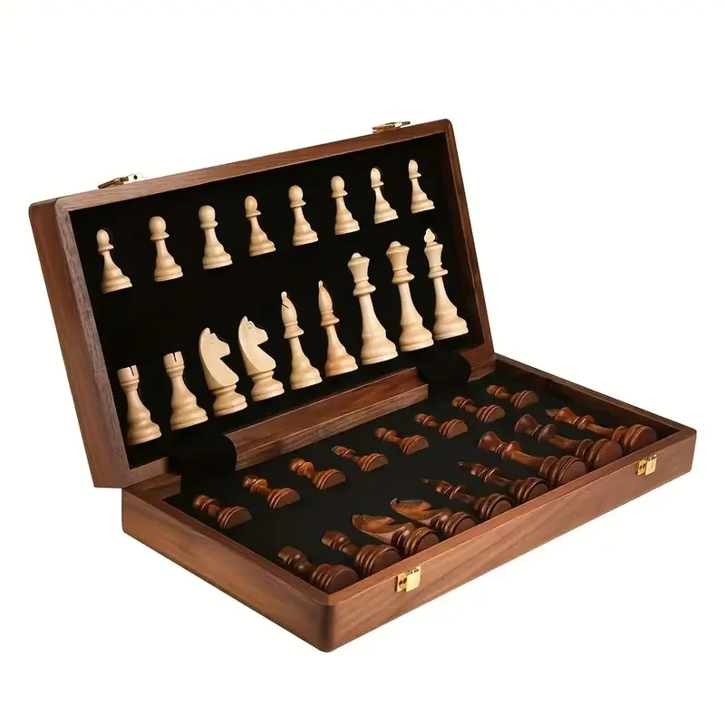 Juego de ajedrez plegable premium grande de madera maciza de 38,1 cm x 38,1 cm (15" x 15")