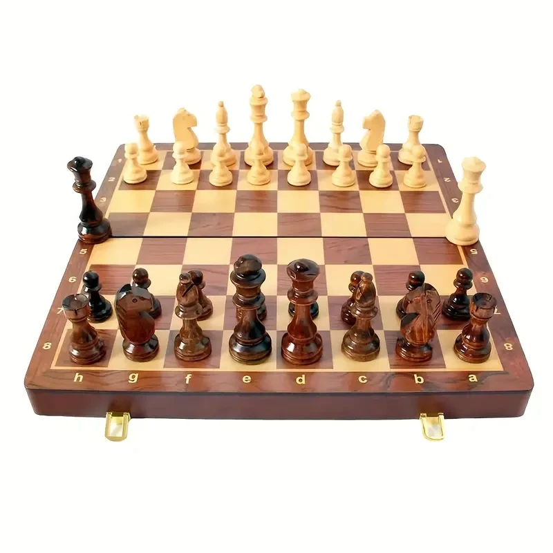 Juego de ajedrez plegable premium grande de madera maciza de 38,1 cm x 38,1 cm (15" x 15")