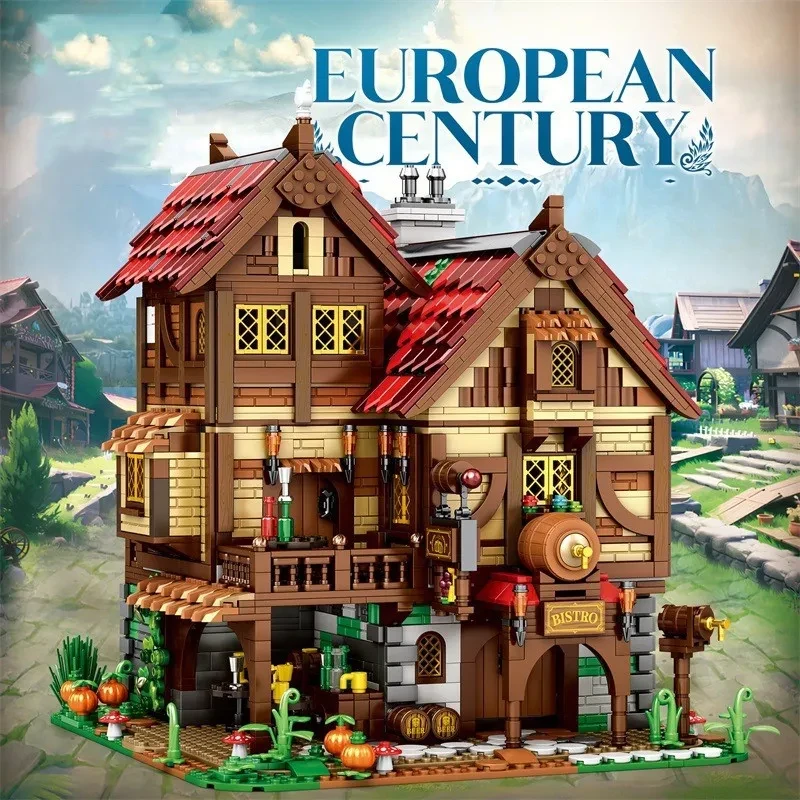 Juguetes de decoración de maquetas de pub medieval, rompecabezas, bloques de construcción ensamblados