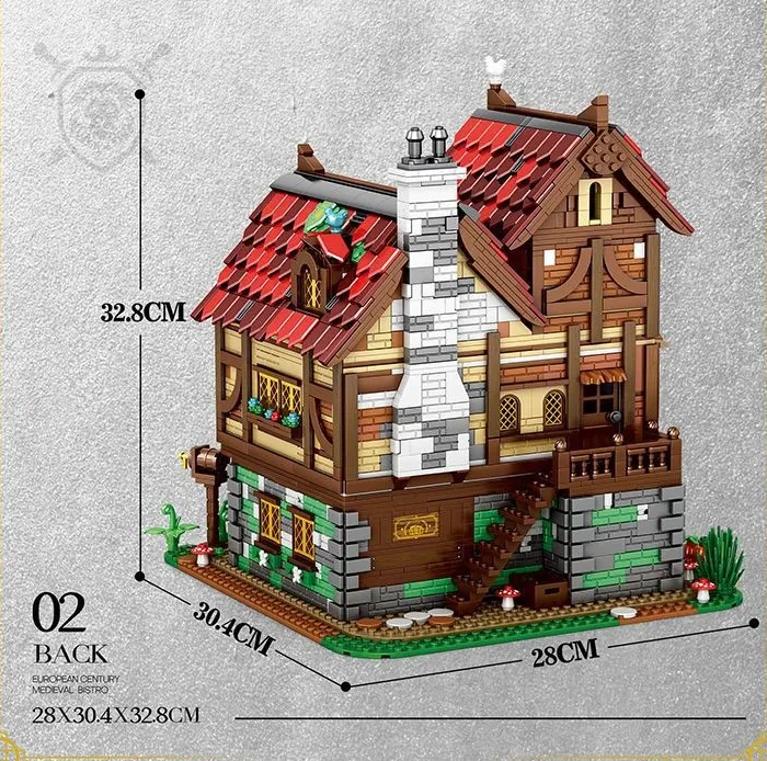 Juguetes de decoración de maquetas de pub medieval, rompecabezas, bloques de construcción ensamblados