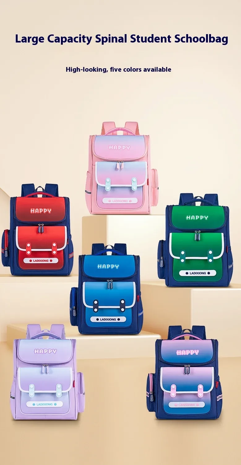 Mochila escolar para niños de estilo británico, ligera y de gran capacidad, con protección para la columna vertebral.