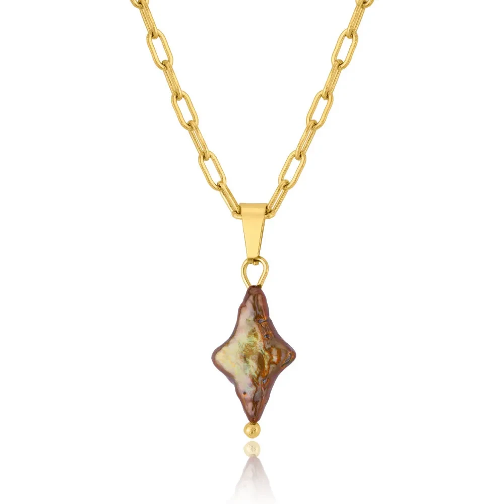 Collar con colgante de cruz de perla natural, accesorios de galvanoplastia al vacío