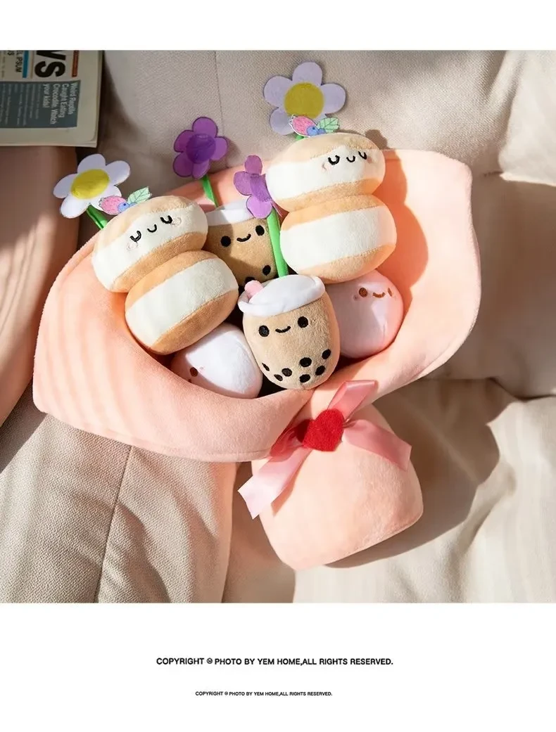Peluche de almohada con forma de ramo de té con leche creativo
