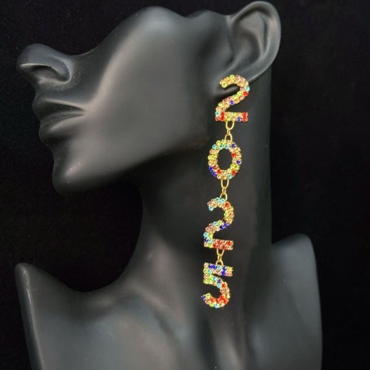 Pendientes con colgante digital de diamantes de imitación y borlas geométricas