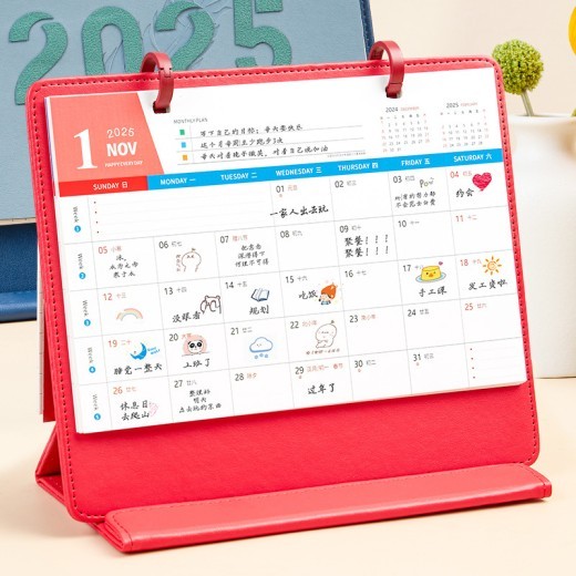 Calendario de escritorio creativo con marco de cuero magnético 2025