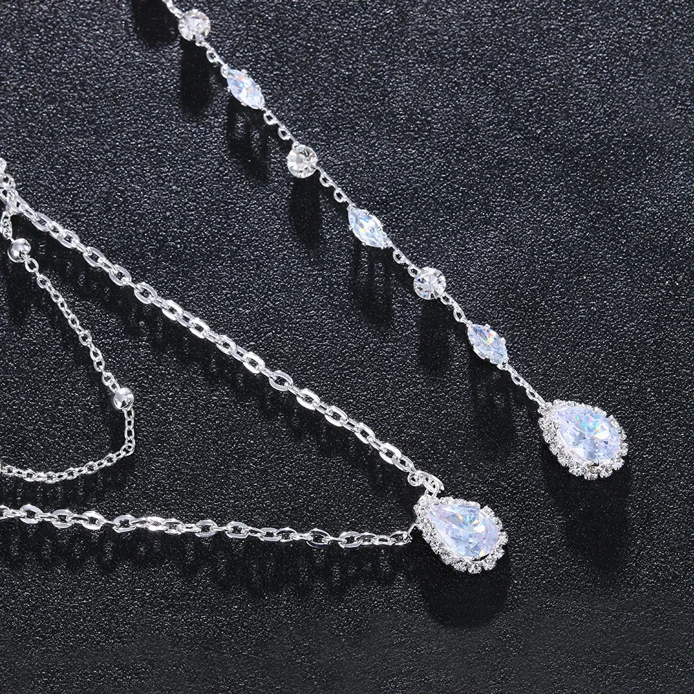 Nuevo collar de gota de agua de circonita con cadena trasera de piedra