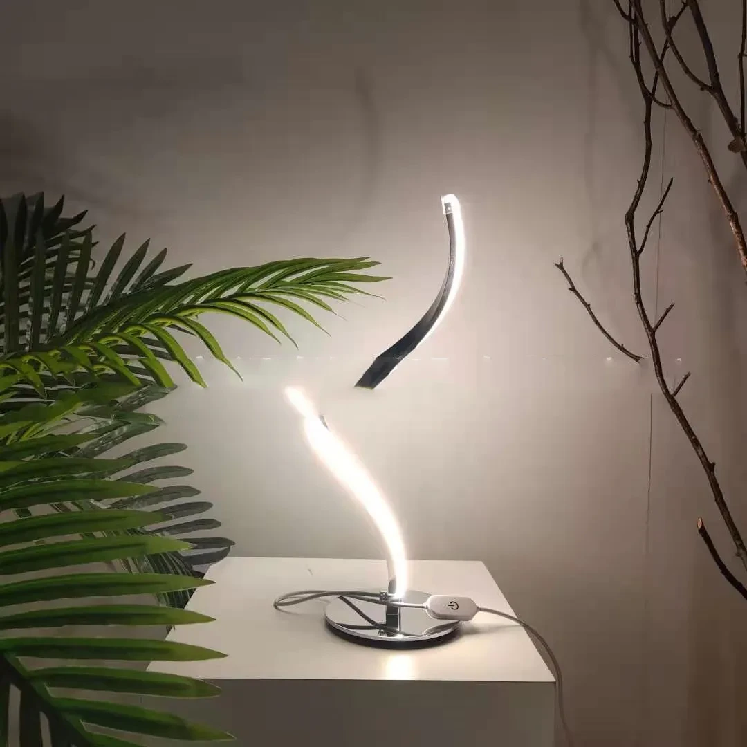 Lámpara de mesa LED en espiral, lámpara de escritorio curvada para mesita de noche