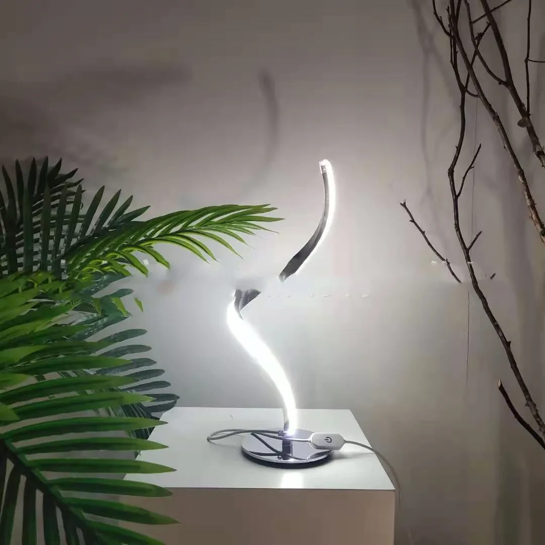 Lámpara de mesa LED en espiral, lámpara de escritorio curvada para mesita de noche