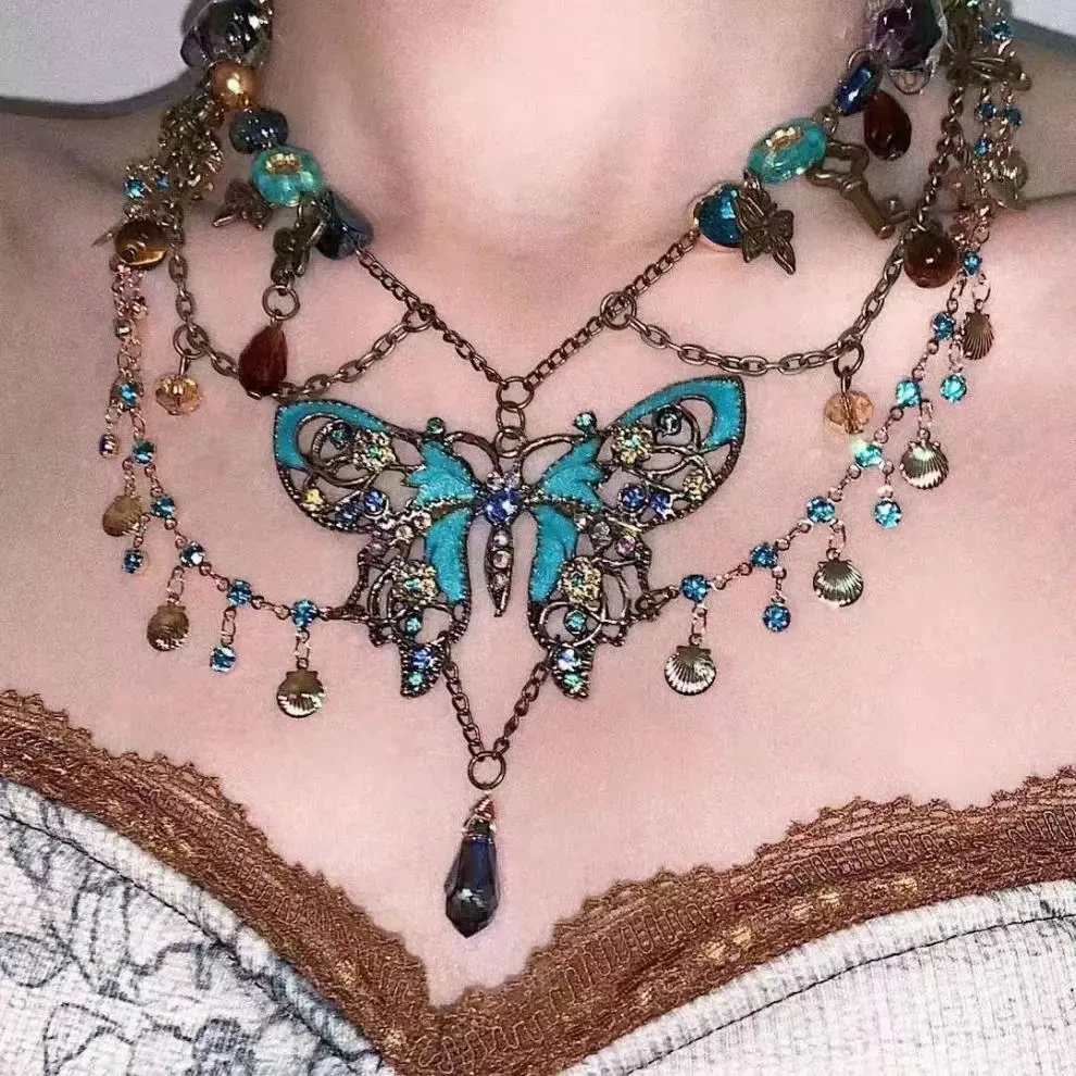 Collar de cuentas de mariposa, cadena para la cintura, accesorios vintage