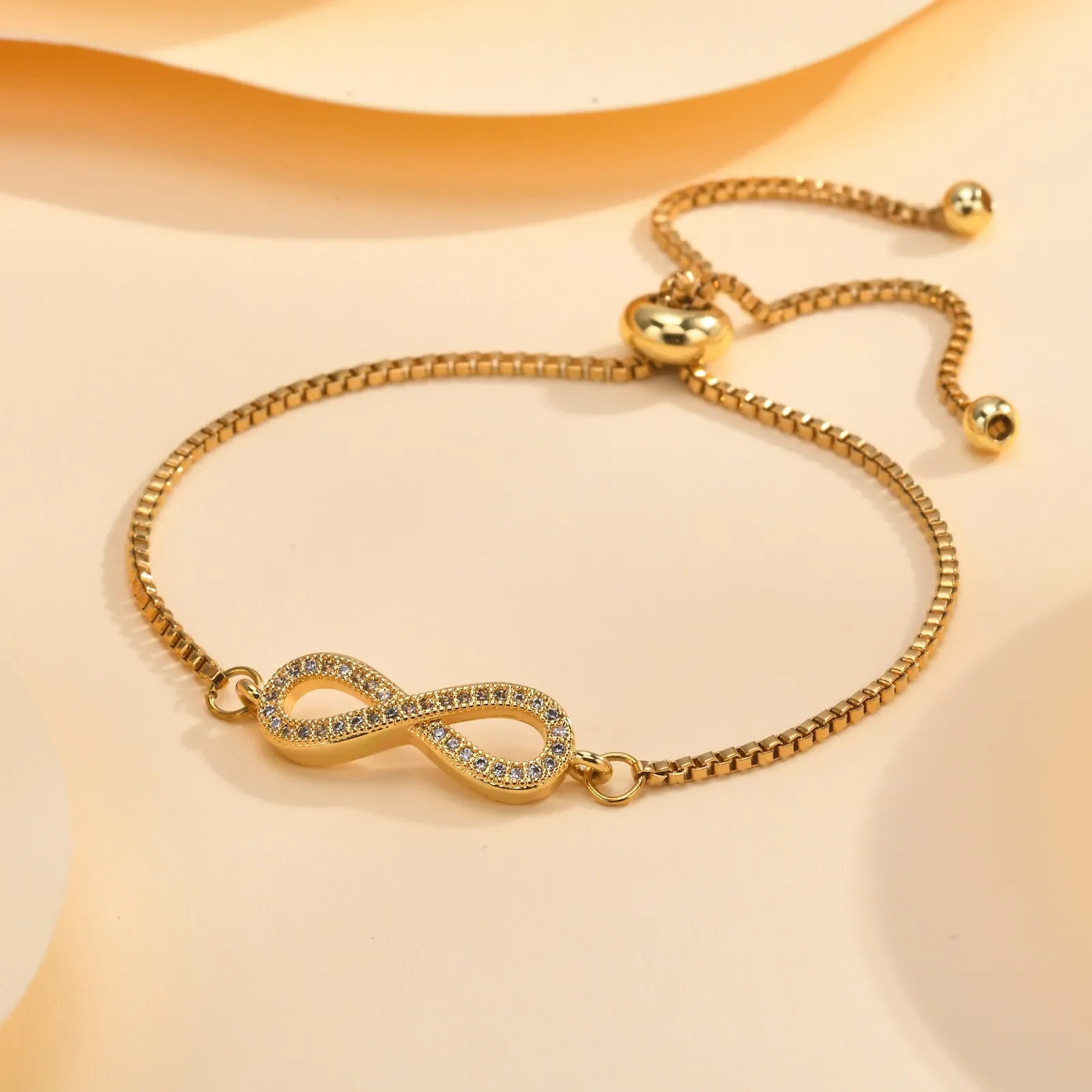 Pulsera ajustable de doble capa con cadena infinita y circonitas para mujer