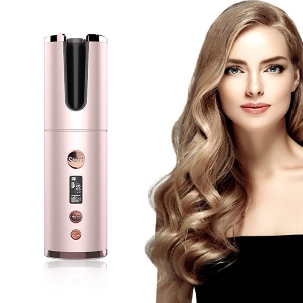 Rizador de pelo eléctrico inalámbrico recargable, totalmente automático, giratorio, portátil, para peluquería.