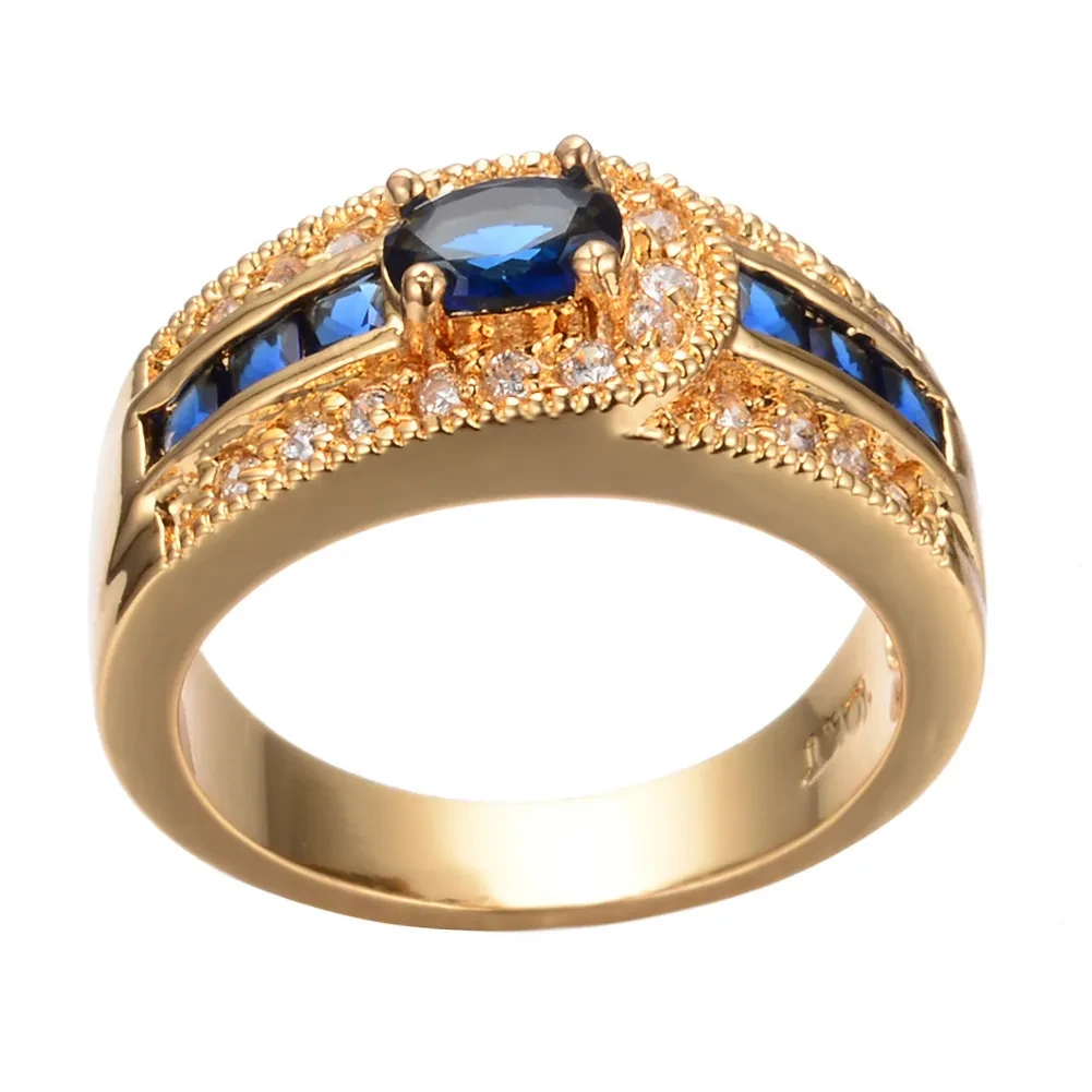 Anillo de circonita azul bañado en oro de 18 quilates para mujer de Fashion OL