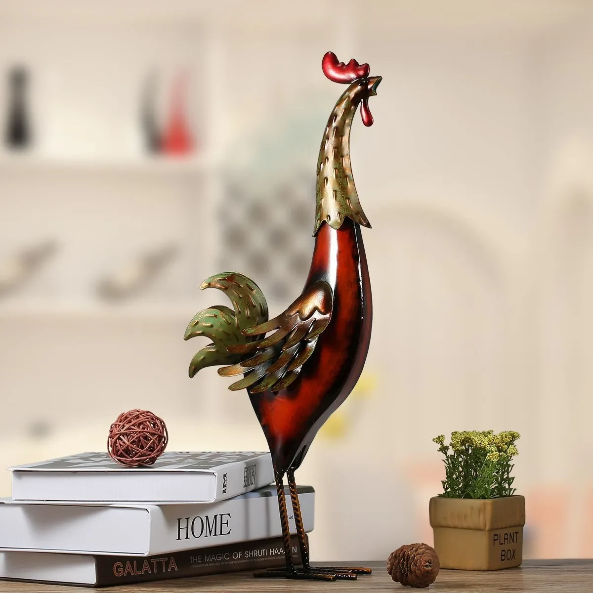 Gallo de hierro colorido para decoración del hogar