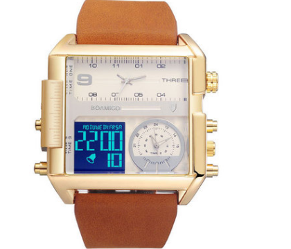 Relojes deportivos para hombre, reloj militar con cronógrafo digital, de cuero, rectangular, de cuarzo.