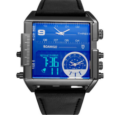Relojes deportivos para hombre, reloj militar con cronógrafo digital, de cuero, rectangular, de cuarzo.