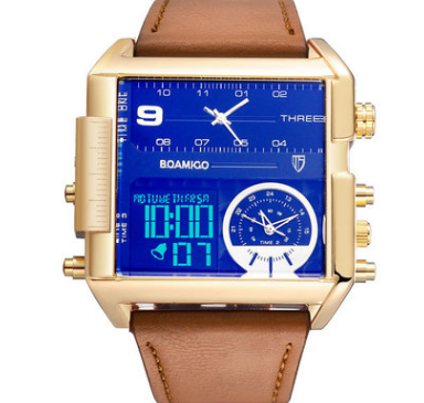 Relojes deportivos para hombre, reloj militar con cronógrafo digital, de cuero, rectangular, de cuarzo.