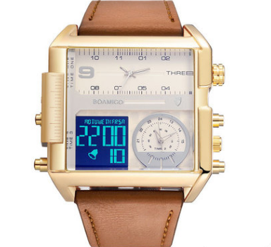 Relojes deportivos para hombre, reloj militar con cronógrafo digital, de cuero, rectangular, de cuarzo.