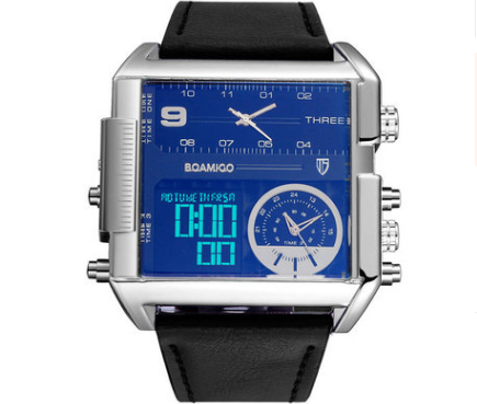 Relojes deportivos para hombre, reloj militar con cronógrafo digital, de cuero, rectangular, de cuarzo.