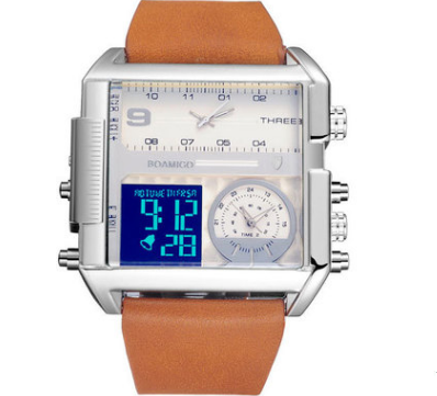 Relojes deportivos para hombre, reloj militar con cronógrafo digital, de cuero, rectangular, de cuarzo.