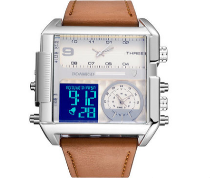 Relojes deportivos para hombre, reloj militar con cronógrafo digital, de cuero, rectangular, de cuarzo.