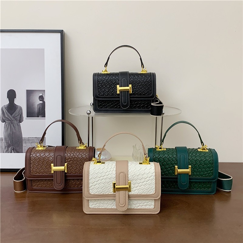 Bolso bandolera cuadrado pequeño tejido de color sólido