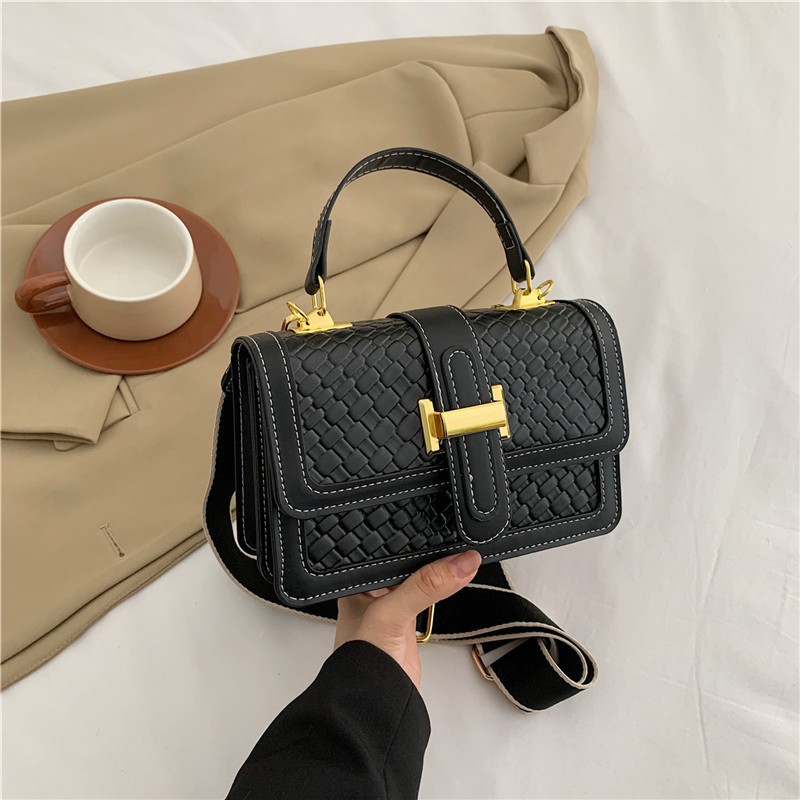 Bolso bandolera cuadrado pequeño tejido de color sólido