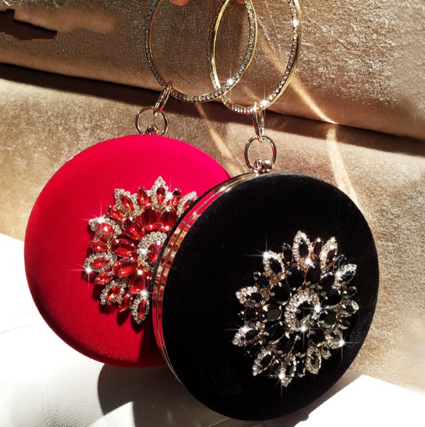 LOLIBOX Bolsos de mujer Bolsos de noche para mujer Bolsos de terciopelo con anillo de diamantes Bolsos de mano pequeños y redondos Bolsos de mano para fiestas de día Monederos