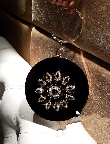 LOLIBOX Bolsos de mujer Bolsos de noche para mujer Bolsos de terciopelo con anillo de diamantes Bolsos de mano pequeños y redondos Bolsos de mano para fiestas de día Monederos