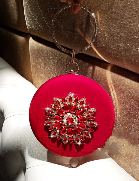 LOLIBOX Bolsos de mujer Bolsos de noche para mujer Bolsos de terciopelo con anillo de diamantes Bolsos de mano pequeños y redondos Bolsos de mano para fiestas de día Monederos