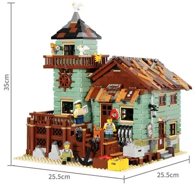 Cabaña de pescador K8001, vista de la calle, modelo de niña ensamblada con bloques de construcción