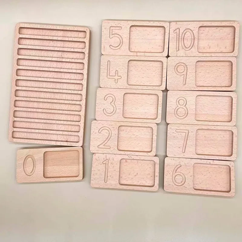 Juguetes Montessori de madera con marco de nogal, tablero de conteo, bandeja piramidal, números digitales