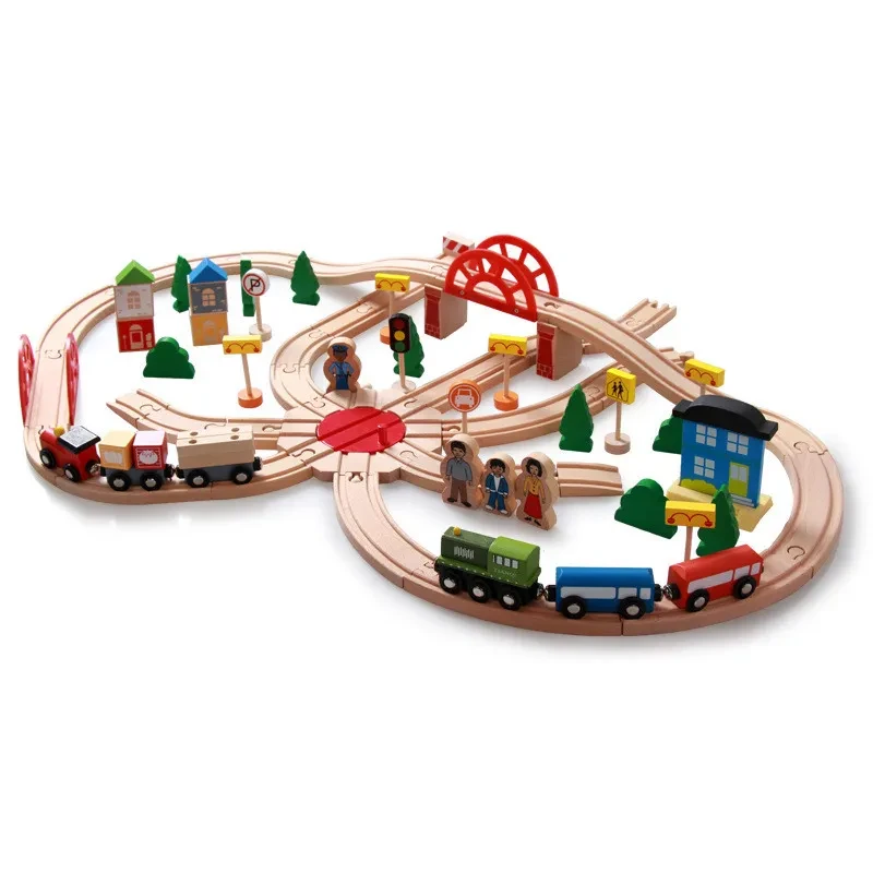 Tren de juguete de madera de 120 piezas para niños