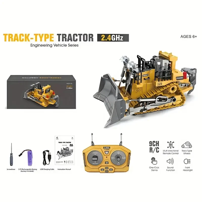 Bulldozer de juguete con control remoto de 9 canales