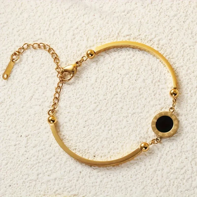 Pulsera clásica de concha negra de moda, de acero inoxidable chapado en oro, joyería para mujer