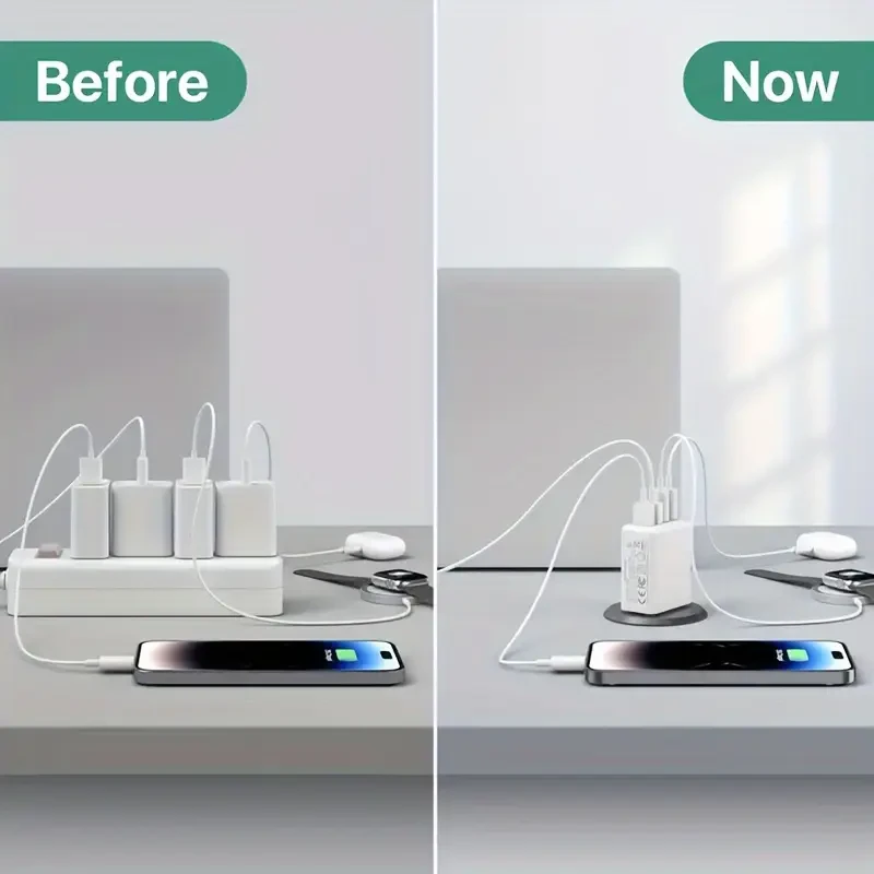 Adaptador de corriente GaN de carga rápida de 4 puertos y 55 W