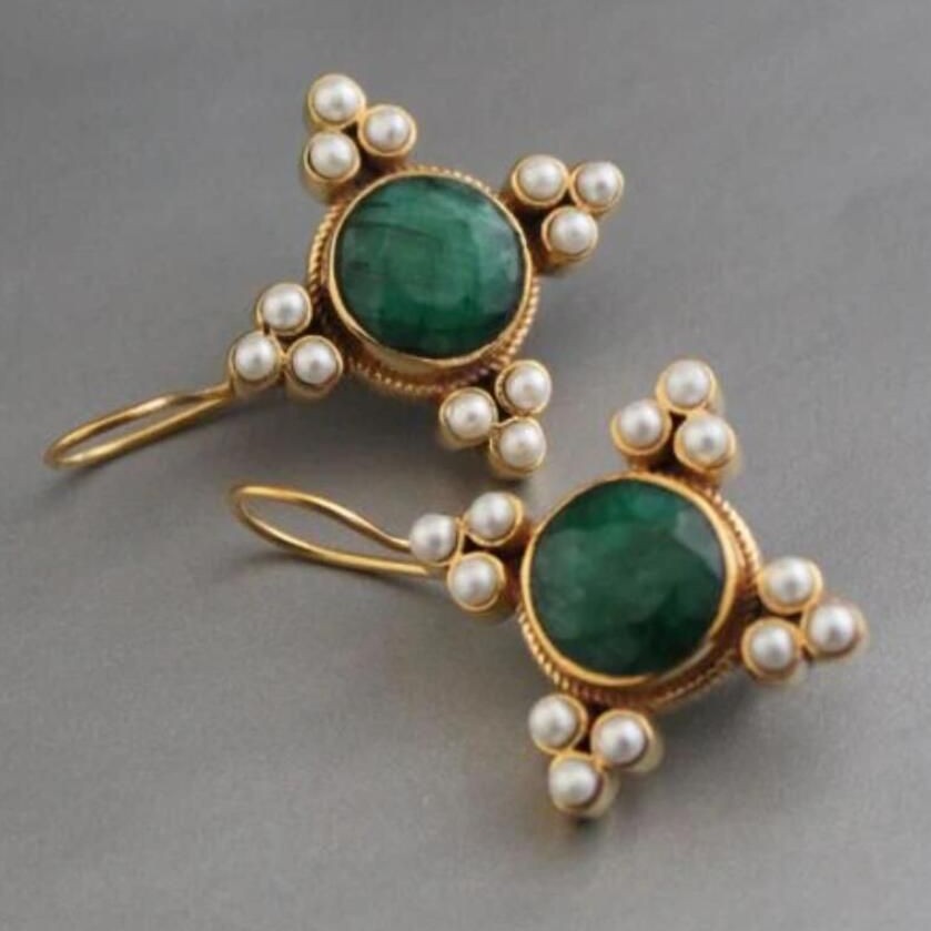Pendientes vintage de flor con incrustaciones de piedra para mujer